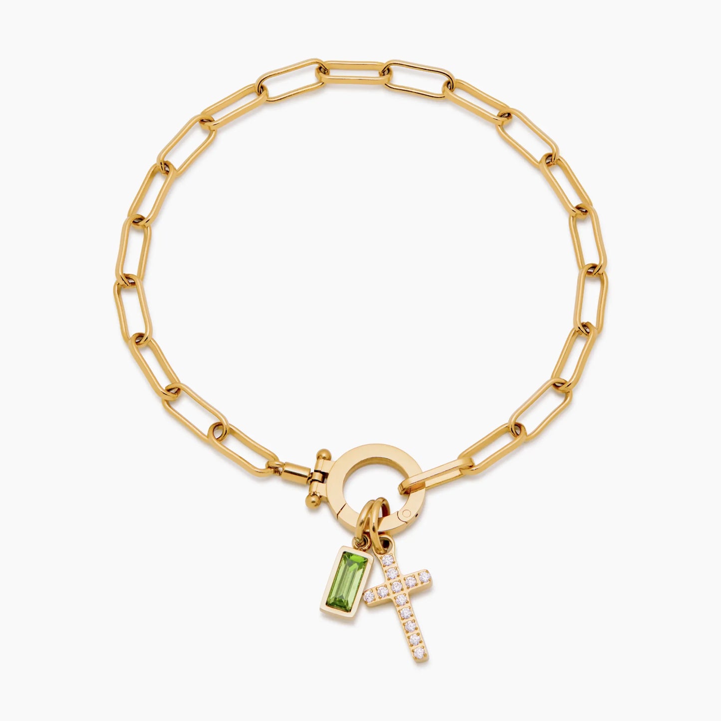 Bracelet Chain with Cross and Birthstone in 18k Gold Plating — Women