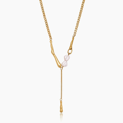 Collar Barra Perlas Elara con Baño de Oro de 18k — Mujer