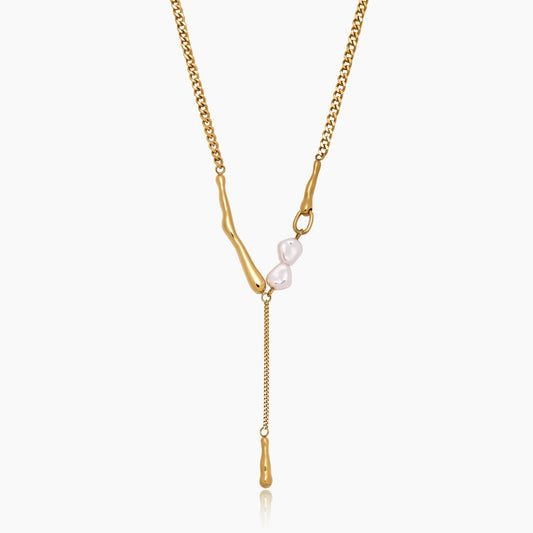 Collar Barra Perlas Elara con Baño de Oro de 18k — Mujer