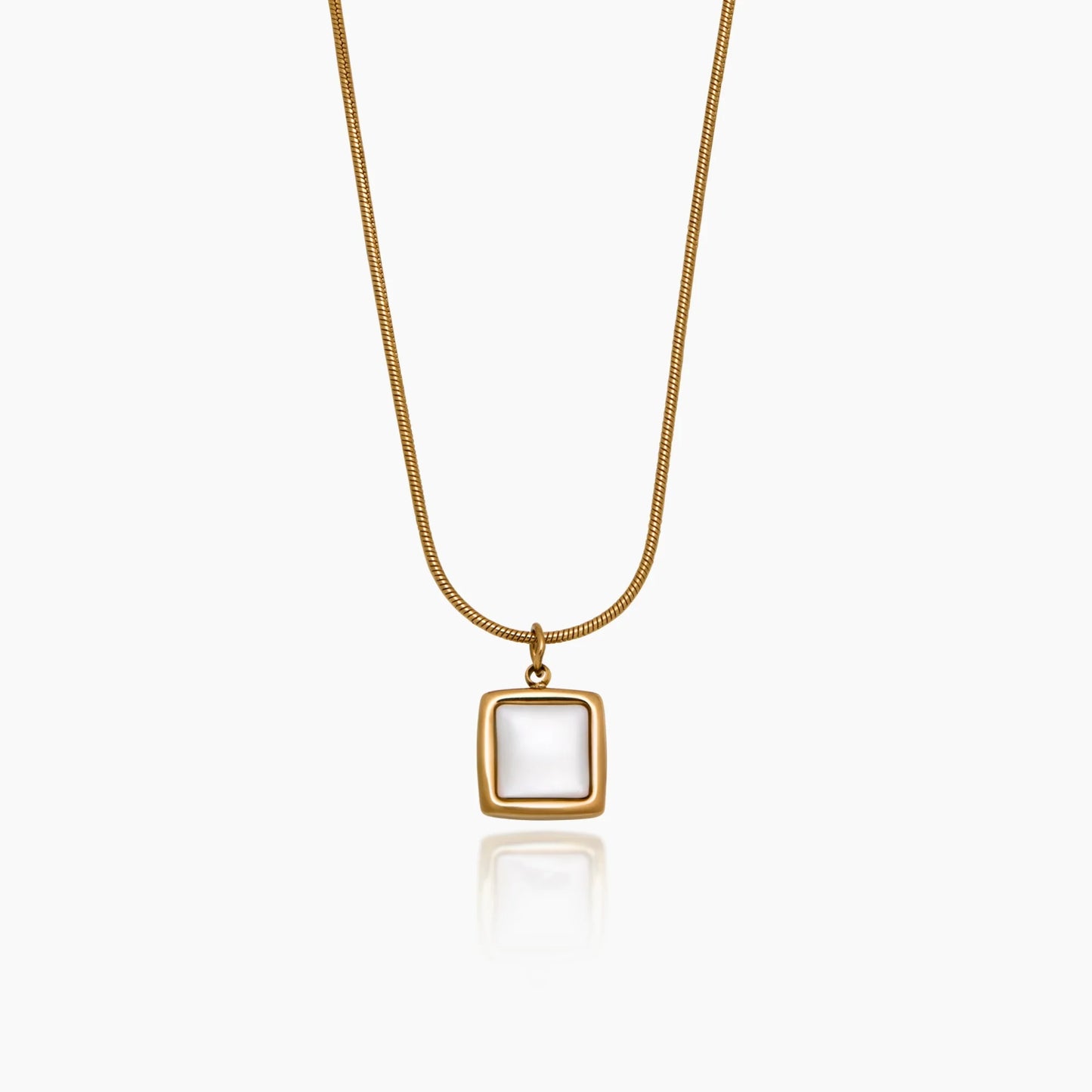 18k Gold Plated Square Mother of Pearl Pendant Necklace — Women