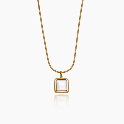 18k Gold Plated Square Mother of Pearl Pendant Necklace — Women