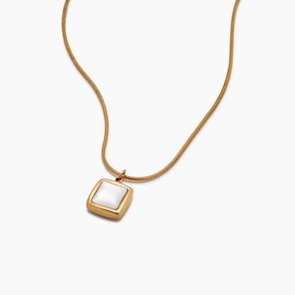 18k Gold Plated Square Mother of Pearl Pendant Necklace — Women