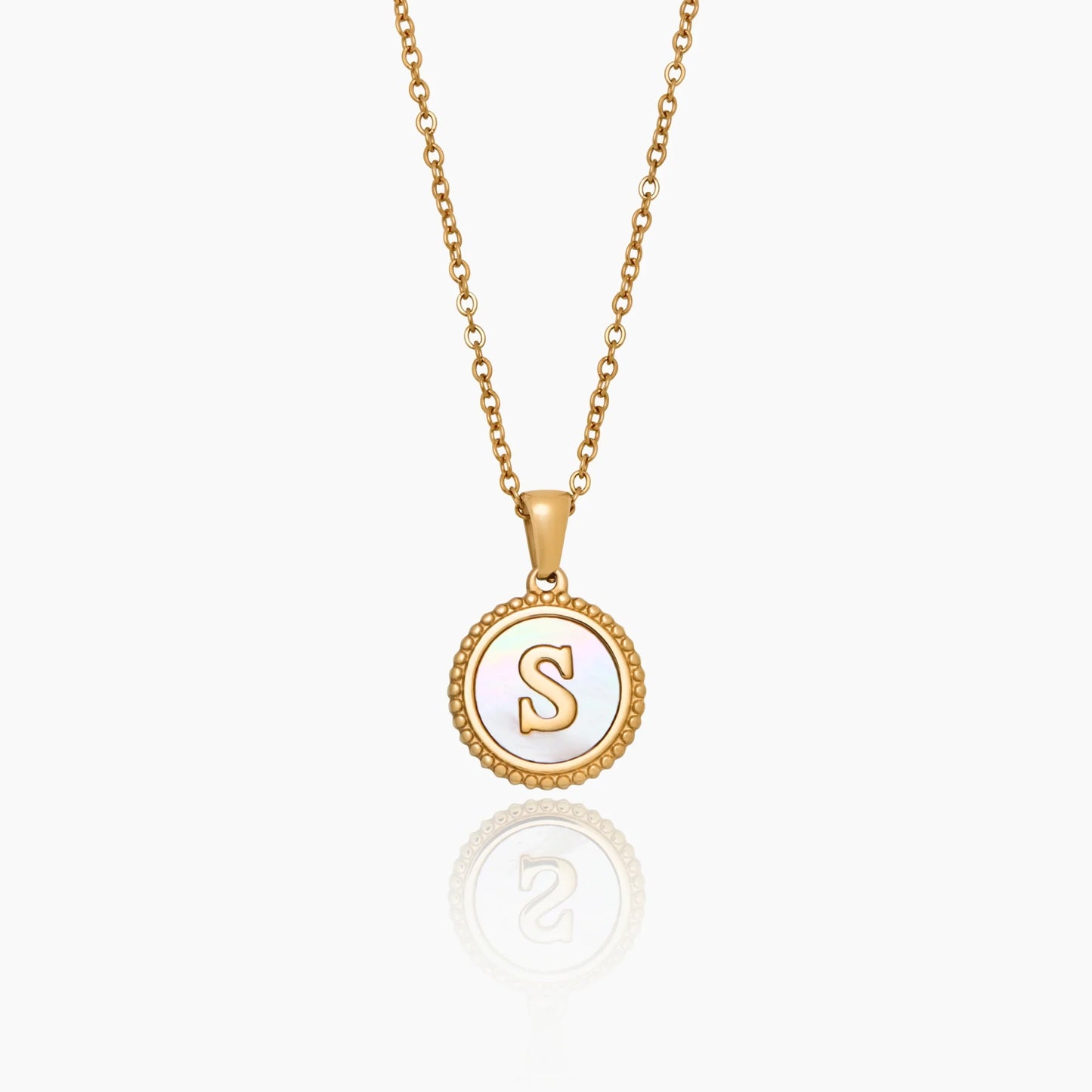 Collar Inicial Nácar Colgante en Baño Oro 18k — Mujer