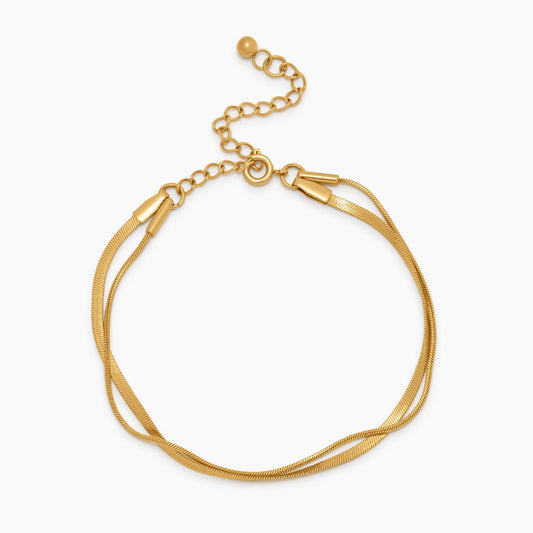 Pulsera Doble Cadena Serpiente en Baño Oro 18k — Mujer