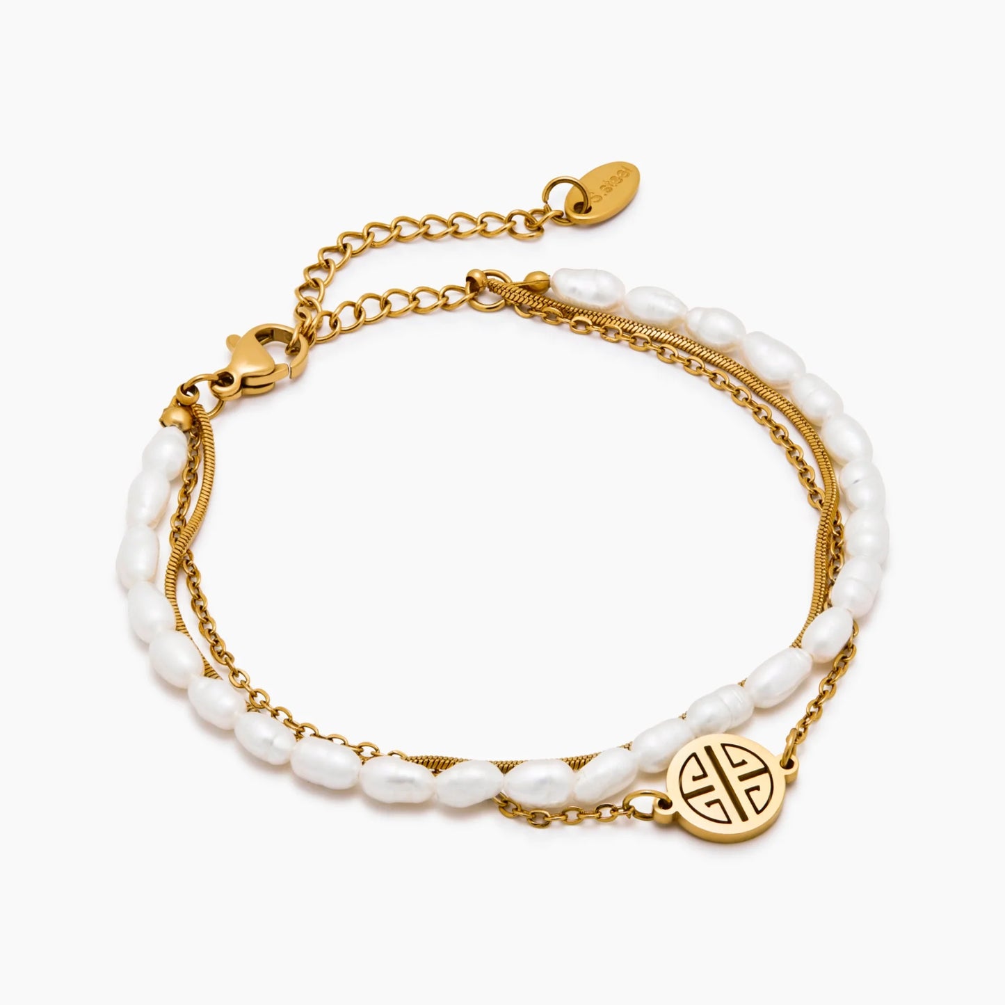 Pulsera de capas de perlas y oro Sunshine con baño de oro de 18k — Mujer