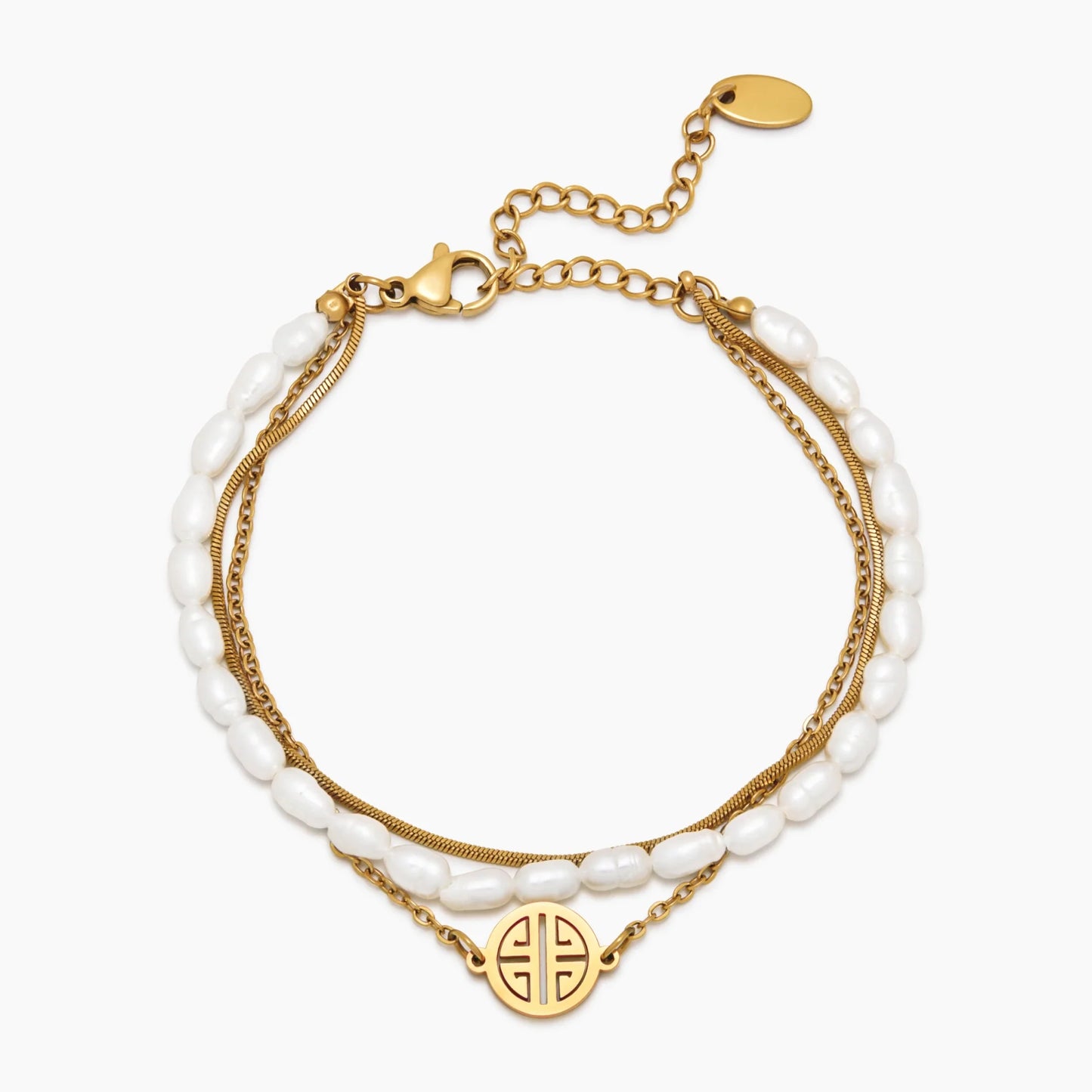 Pulsera de capas de perlas y oro Sunshine con baño de oro de 18k — Mujer