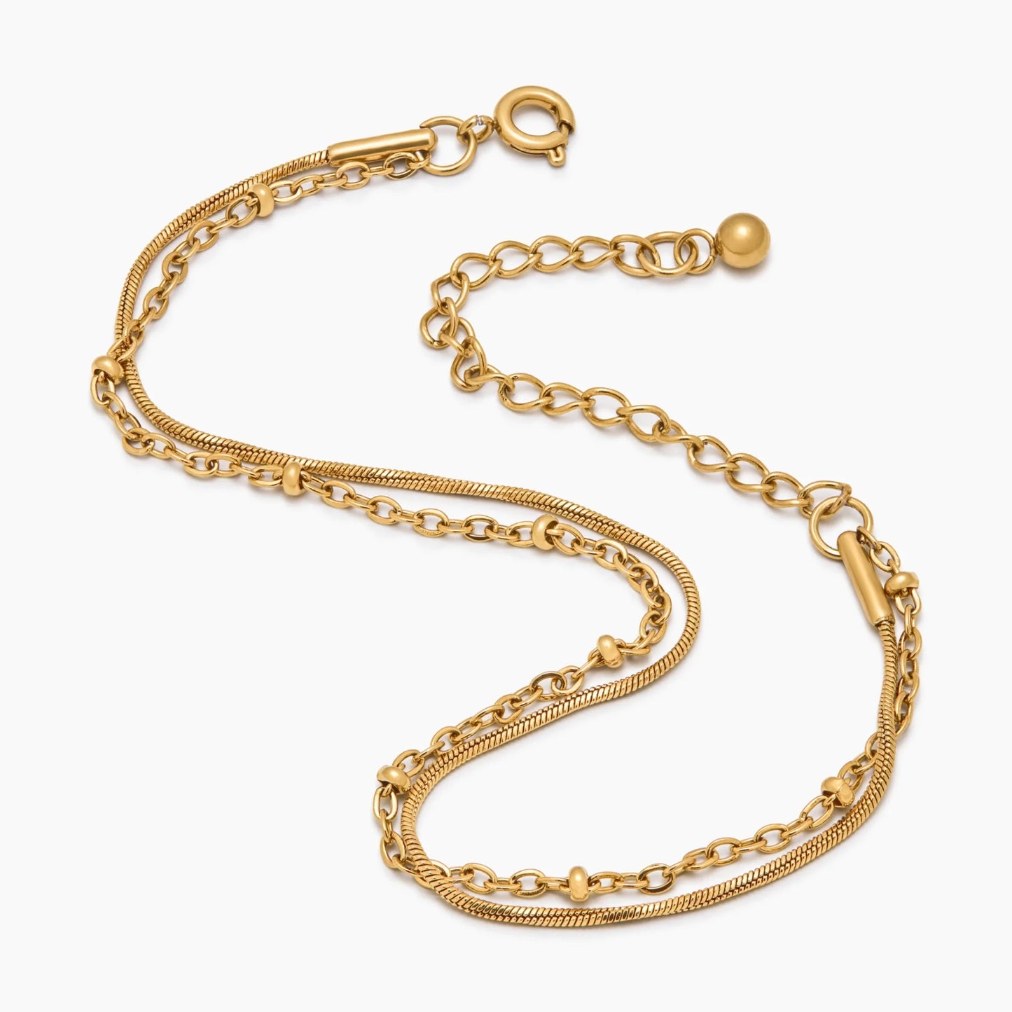 Pulsera de capas con cuentas y cadena de serpiente con baño de oro de 18k — Mujer