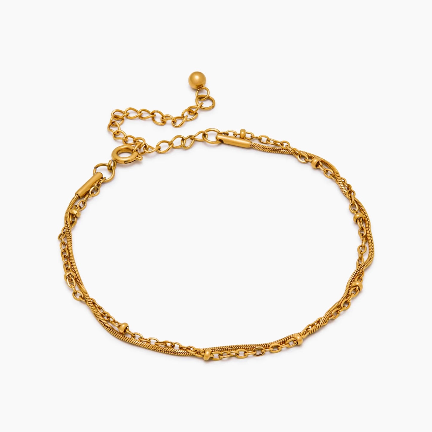 Pulsera de capas con cuentas y cadena de serpiente con baño de oro de 18k — Mujer