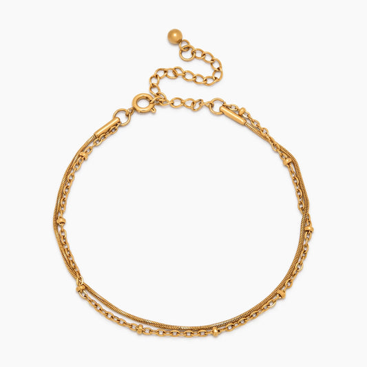 Bracelet multi-rangs avec perles et chaîne serpent plaqué or 18 carats — Femme