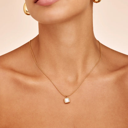 18k Gold Plated Square Mother of Pearl Pendant Necklace — Women