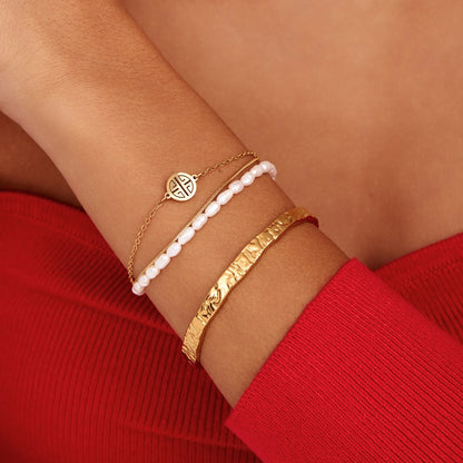Essential Textured Hoop Bracelet in 18k Gold Plating — Women