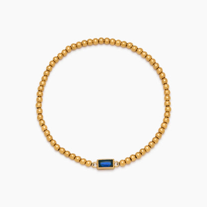 Pulsera de Cuentas Doradas con Piedra Natal en Baño de Oro de 18k — Mujer