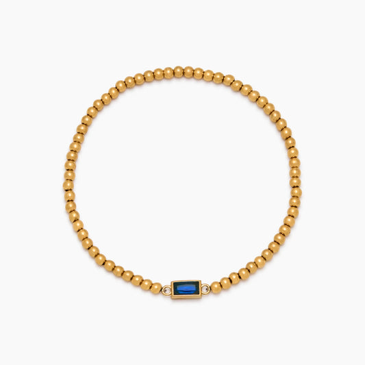 Pulsera de Cuentas Doradas con Piedra Natal en Baño de Oro de 18k — Mujer