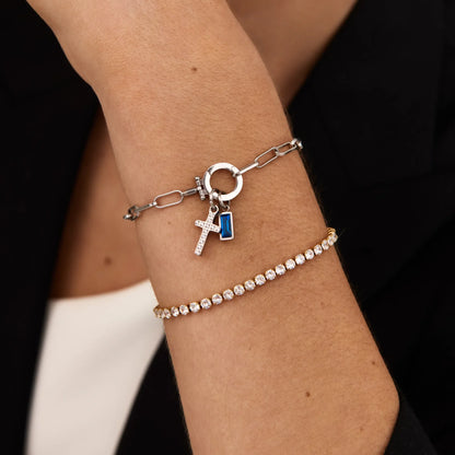 Bracelet Chain with Cross and Birthstone in 18k Gold Plating — Women