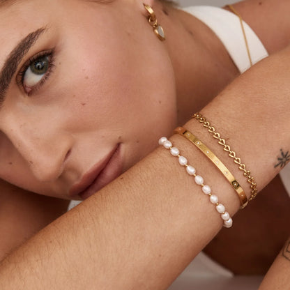 18k Gold Plated Pearl Moon Bracelet — Women