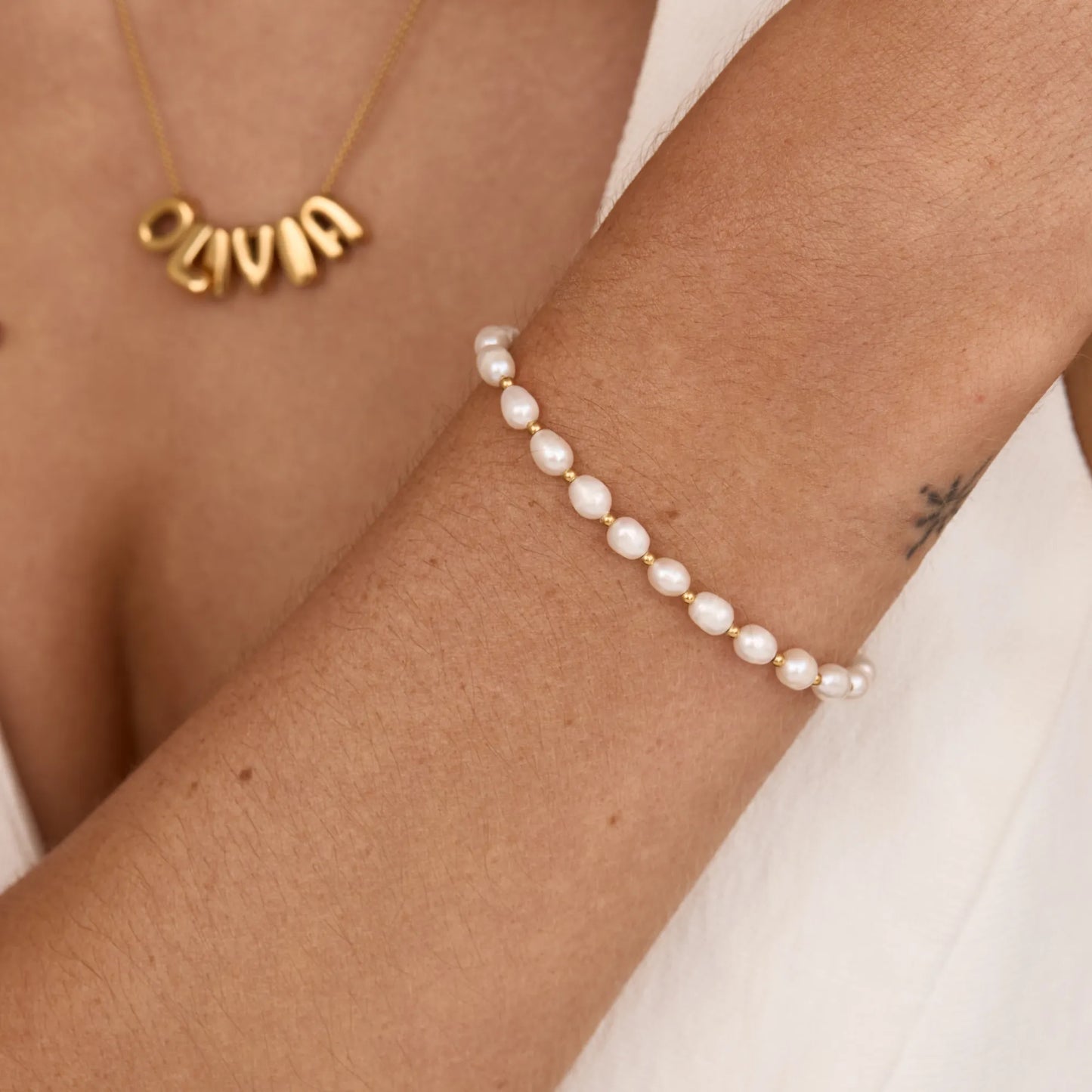 18k Gold Plated Pearl Moon Bracelet — Women