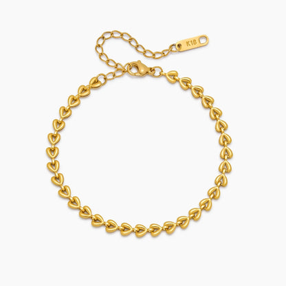 Pulsera Cadena de Corazones en Baño Oro 18k — Mujer