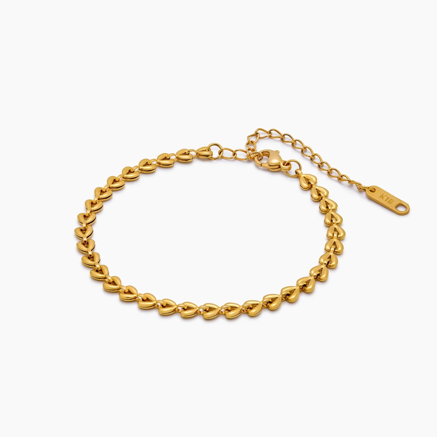 Pulsera Cadena de Corazones en Baño Oro 18k — Mujer