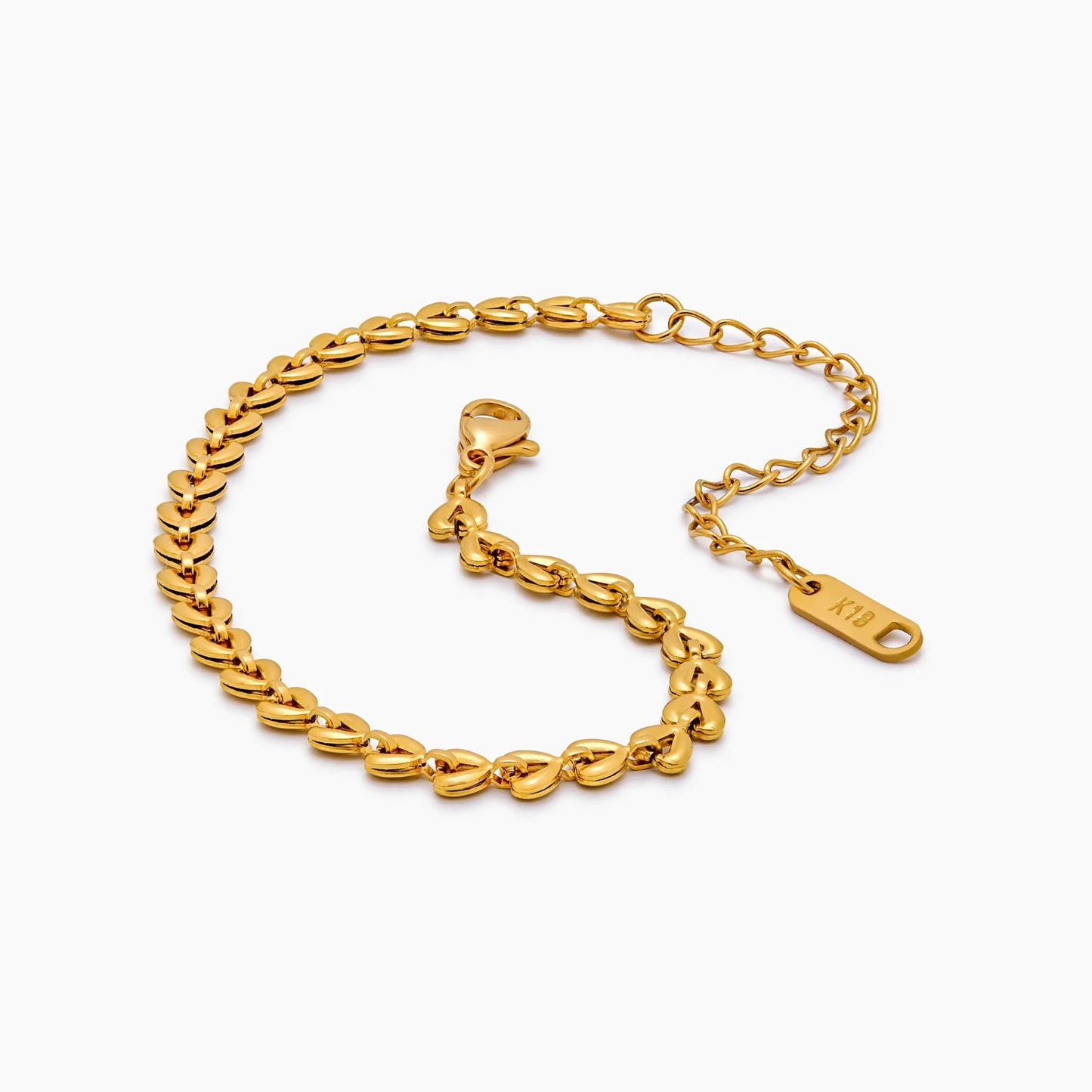 Pulsera Cadena de Corazones en Baño Oro 18k — Mujer