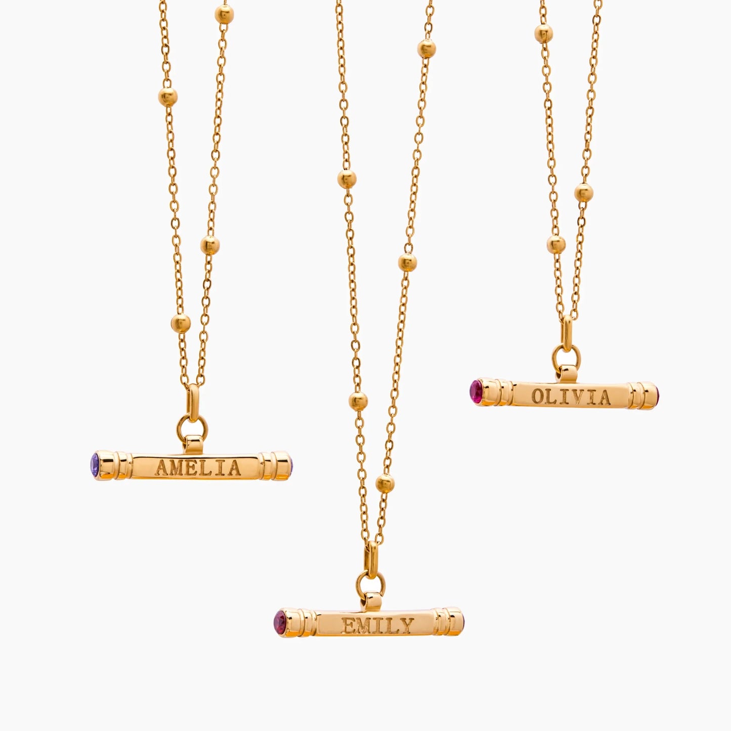 Collar con barra en T personalizado con nombre y piedra de nacimiento