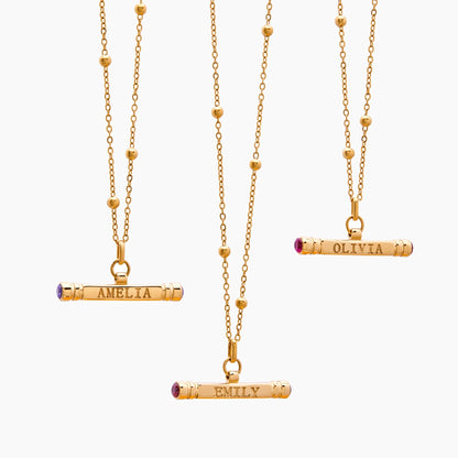 Collar con barra en T personalizado con nombre y piedra de nacimiento