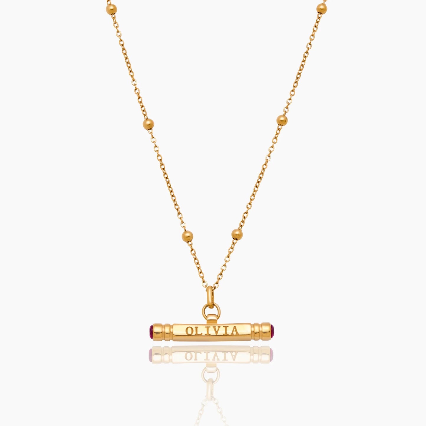Collar con barra en T personalizado con nombre y piedra de nacimiento