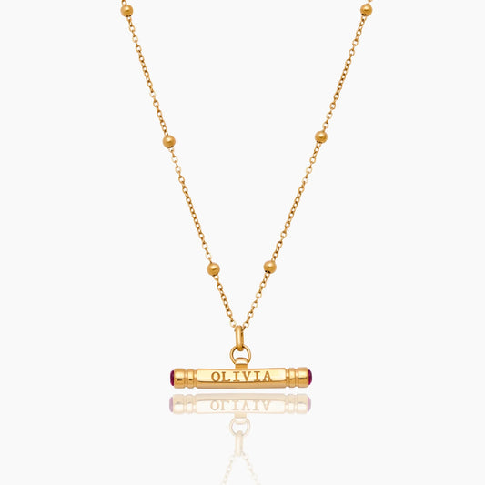 Collar con barra en T personalizado con nombre y piedra de nacimiento