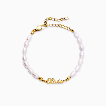 18K Gold Plated Freshwater Pearl Name Bracelet — Women