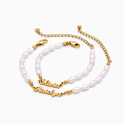 18K Gold Plated Freshwater Pearl Name Bracelet — Women