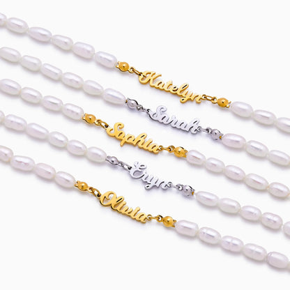 18K Gold Plated Freshwater Pearl Name Bracelet — Women