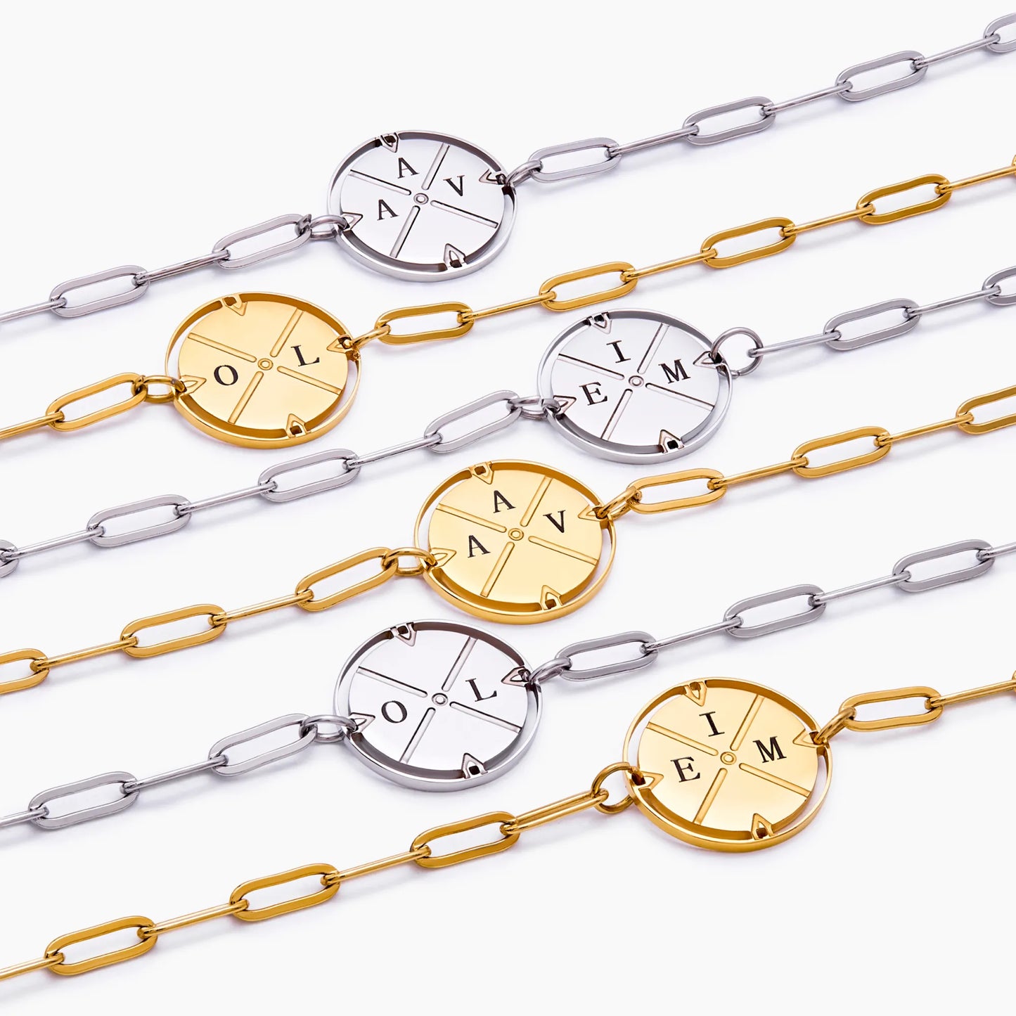 Engraved Compass Bracelet 18k Gold Plated — Women