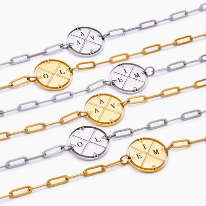 Engraved Compass Bracelet 18k Gold Plated — Women