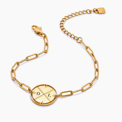 Engraved Compass Bracelet 18k Gold Plated — Women