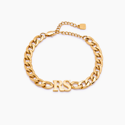 18k Gold Plated Initial Bracelet Thick Chain — Women