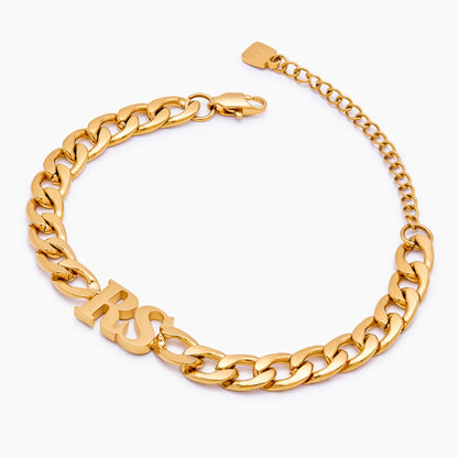 18k Gold Plated Initial Bracelet Thick Chain — Women
