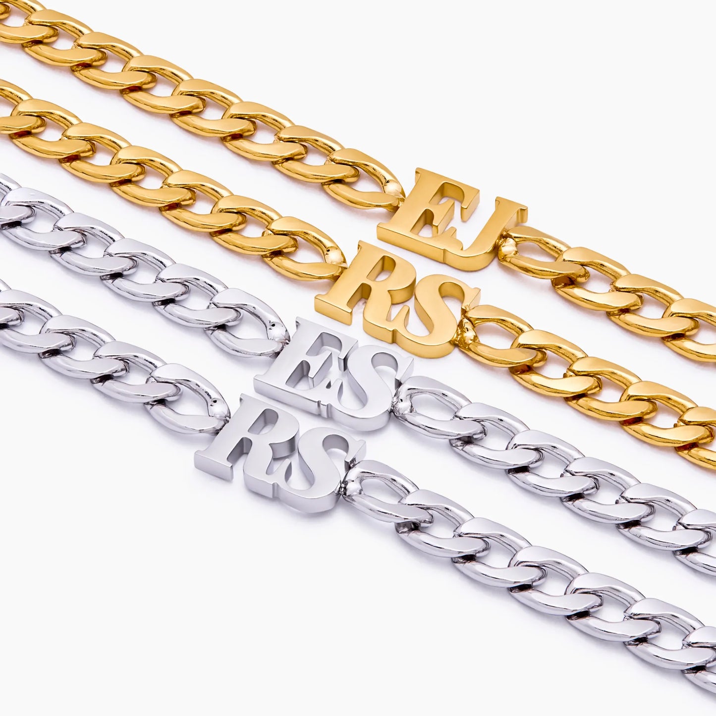 18k Gold Plated Initial Bracelet Thick Chain — Women