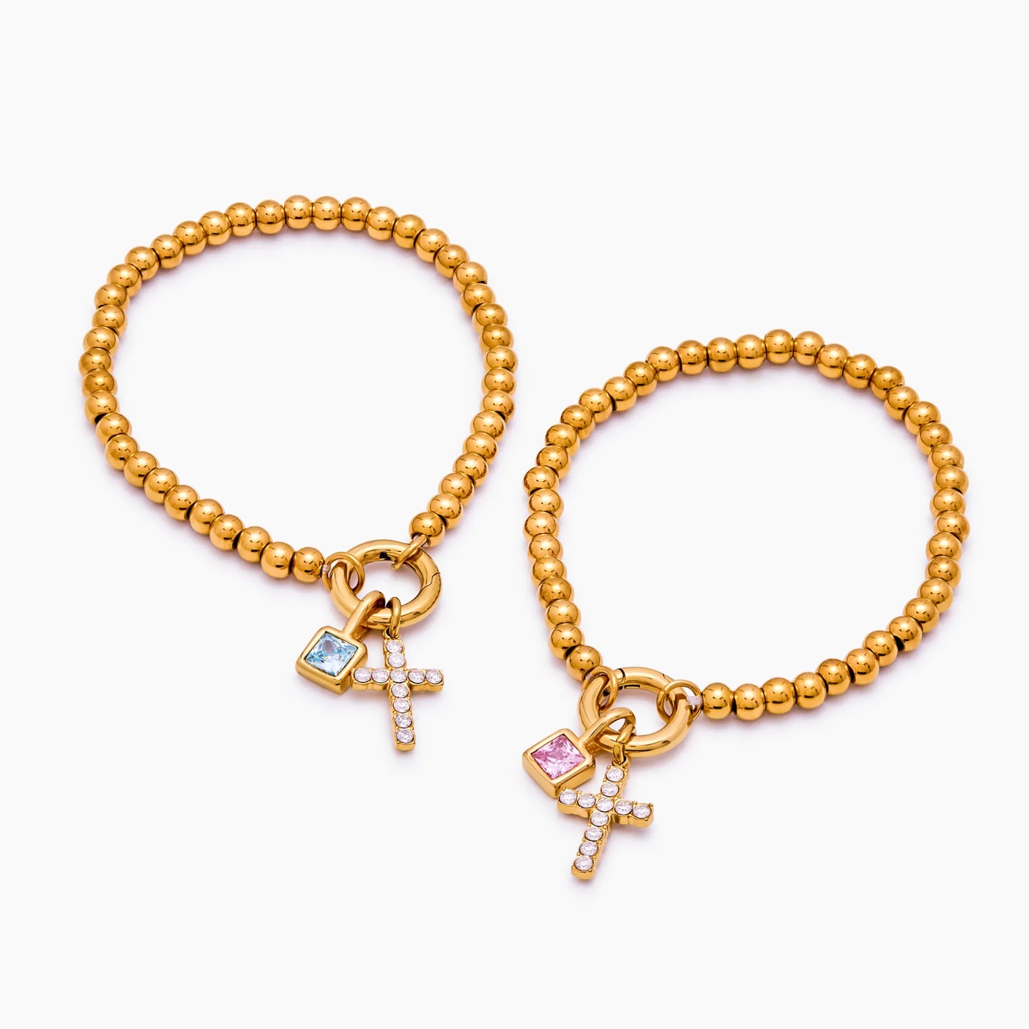 Pulsera de cuentas con cruz de piedra de nacimiento