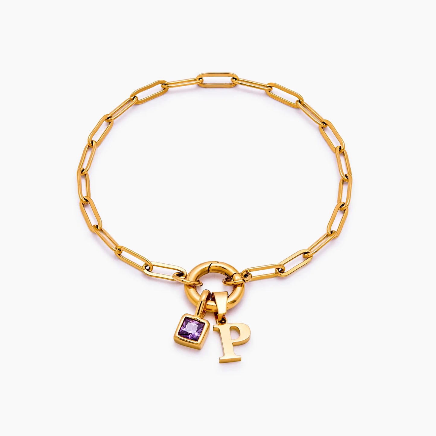 Pulsera de eslabones de clip con piedra de nacimiento inicial