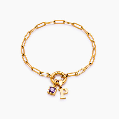 Pulsera de eslabones de clip con piedra de nacimiento inicial