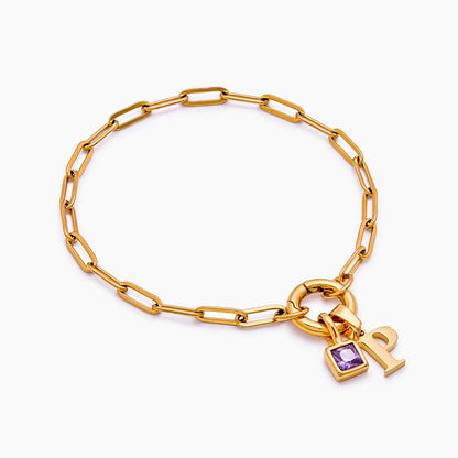Pulsera de eslabones de clip con piedra de nacimiento inicial