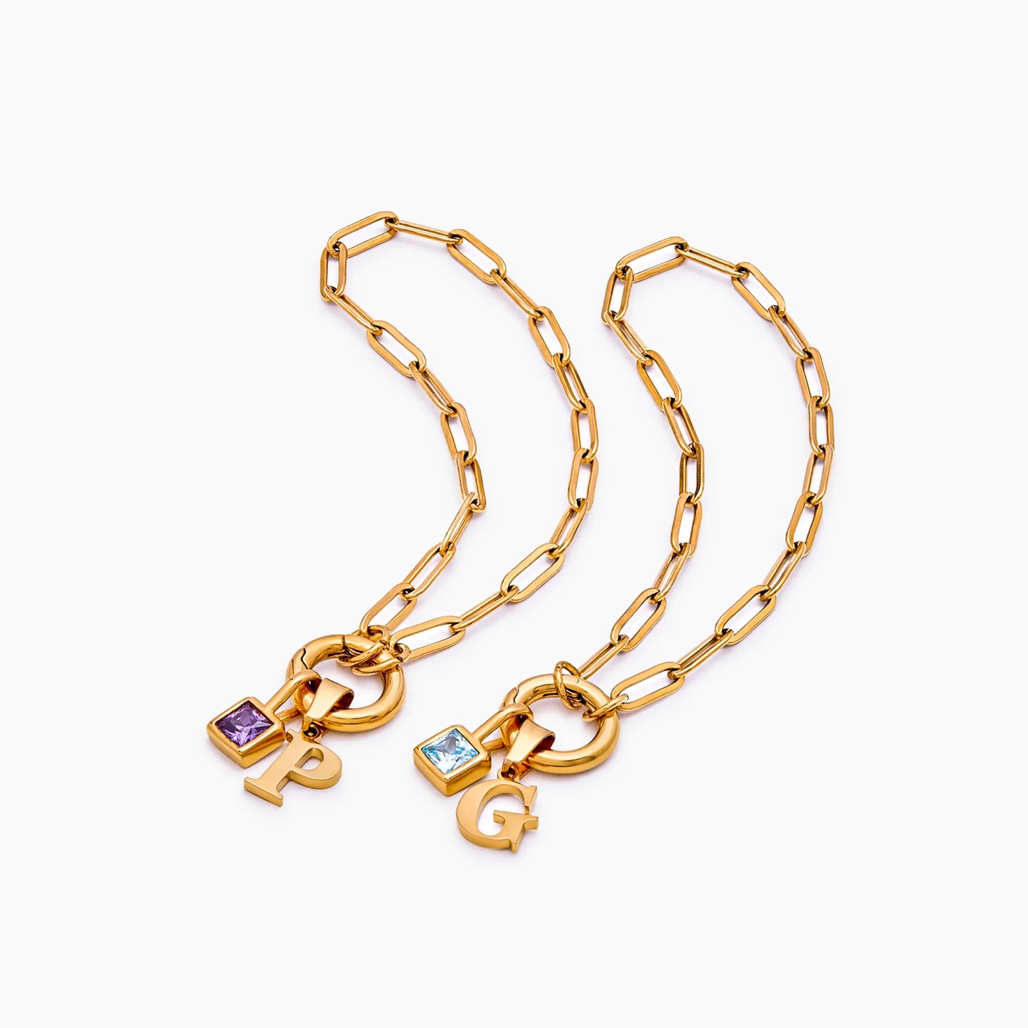 Pulsera de eslabones de clip con piedra de nacimiento inicial