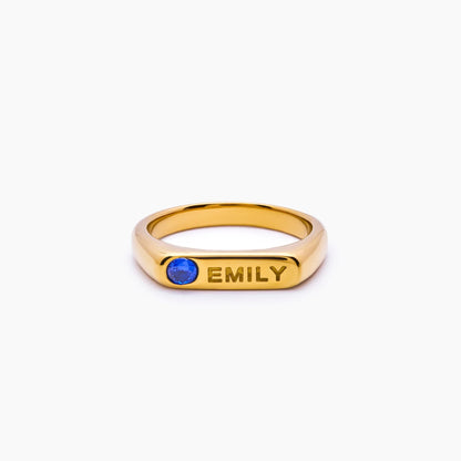 Anillo con nombre y piedra de nacimiento