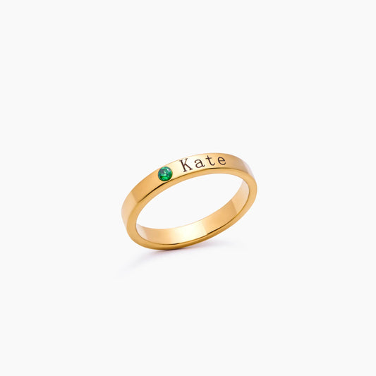 Anillo apilable con nombre y piedra de nacimiento