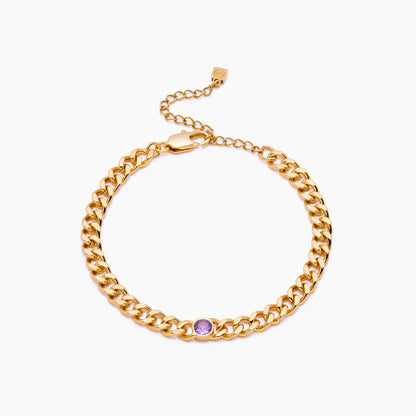 Thick Chain Bracelet with Birthstone in 18k Gold Plating — Women