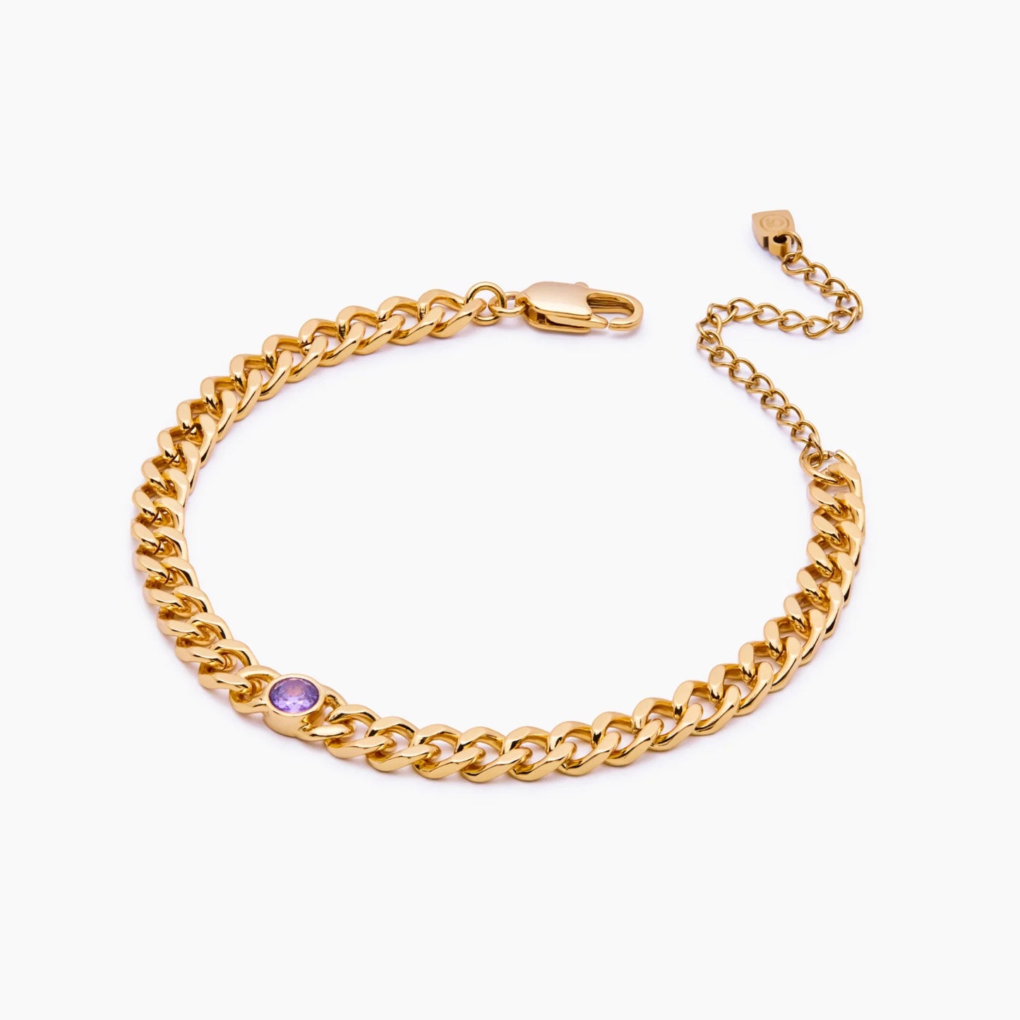 Thick Chain Bracelet with Birthstone in 18k Gold Plating — Women