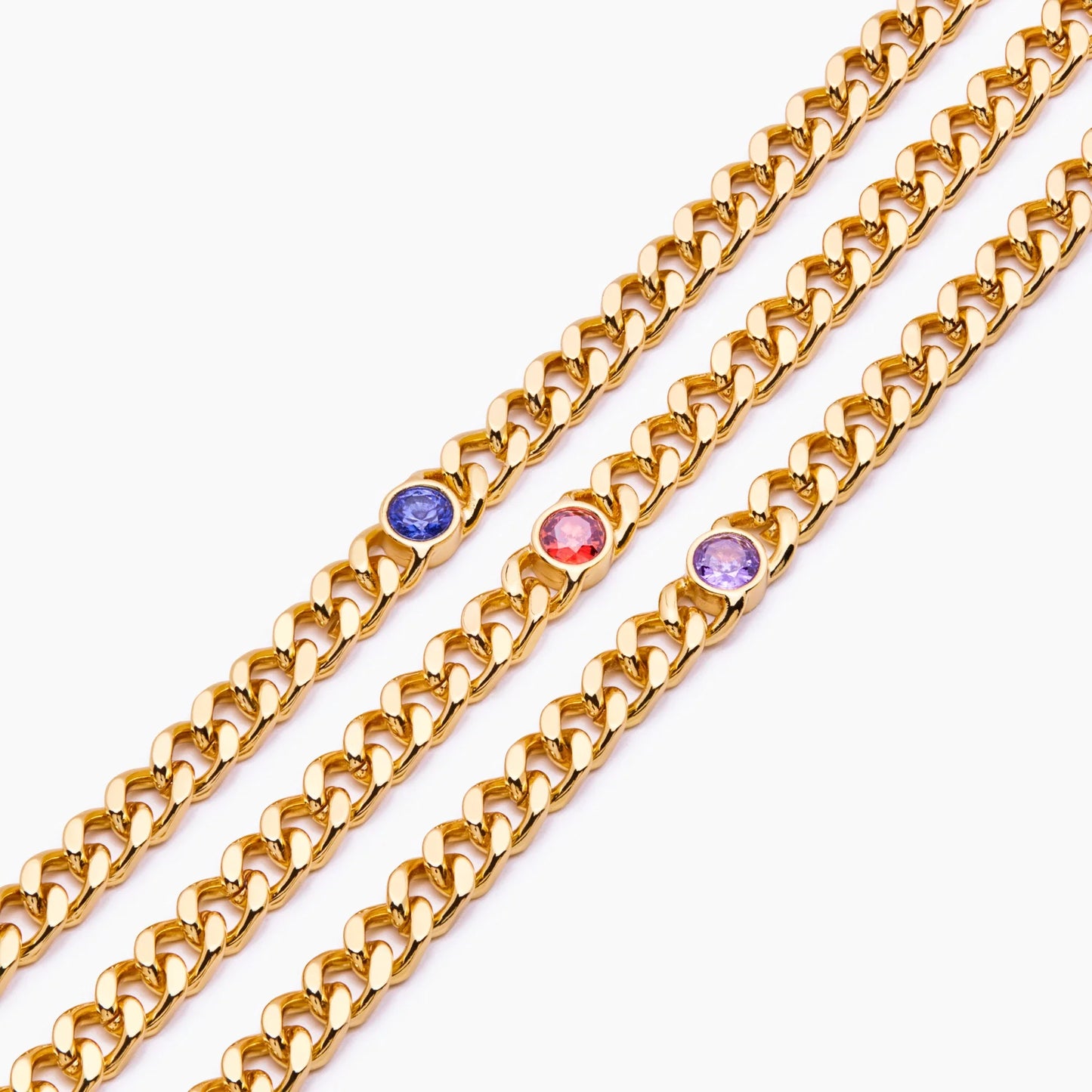 Thick Chain Bracelet with Birthstone in 18k Gold Plating — Women