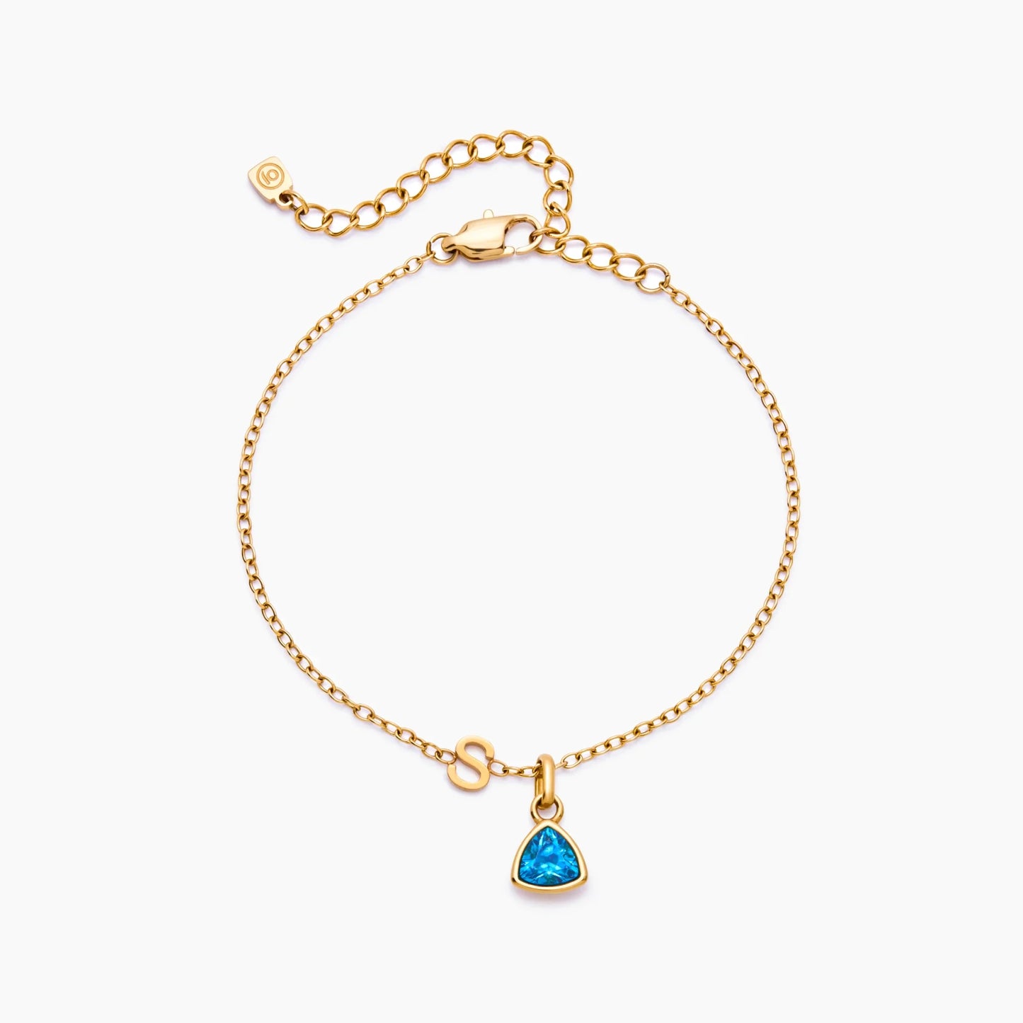 Pulsera con dije de inicial y piedra de nacimiento