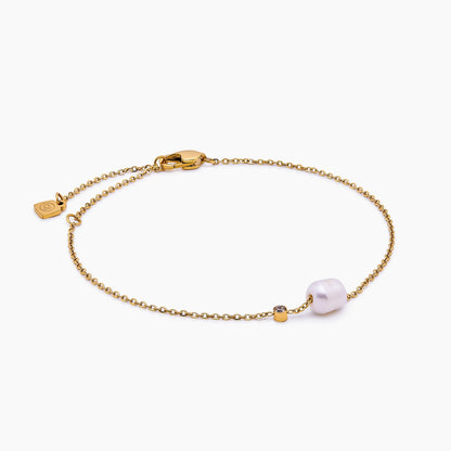 Pulsera Perla Agua Dulce Delicada en Baño Oro 18k — Mujer