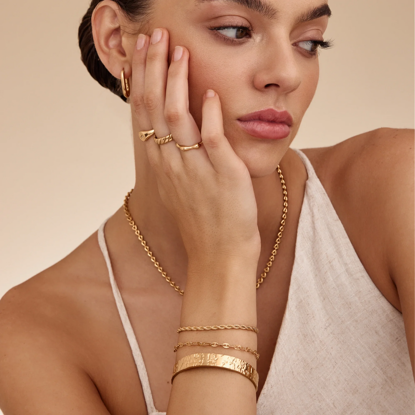 Pulsera de cadena trenzada con baño de oro de 18 quilates - Mujer