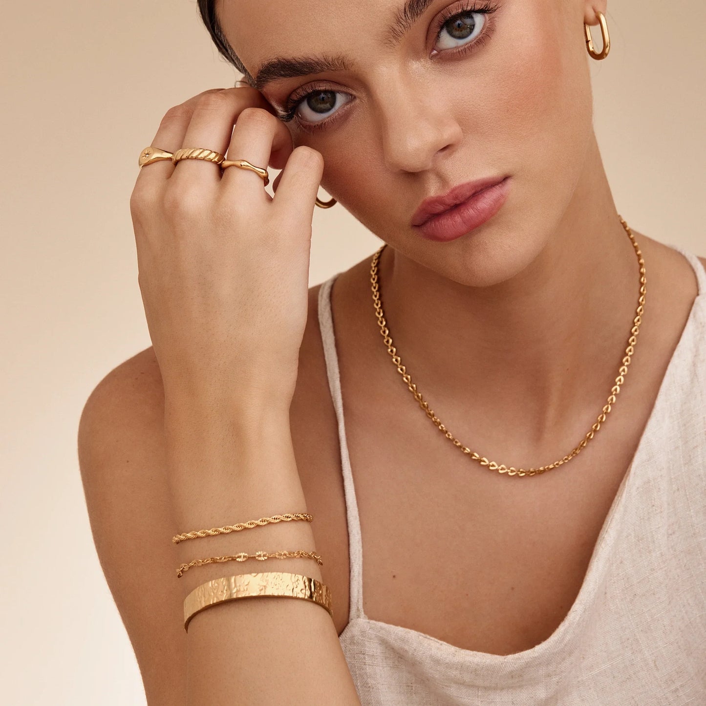 Pulsera de cadena trenzada con baño de oro de 18 quilates - Mujer